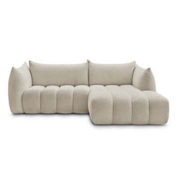 Colțar bej cu tapițerie din țesătură bouclé (cu colț pe partea dreaptă/cu șezlong) Azra – Bobochic Paris