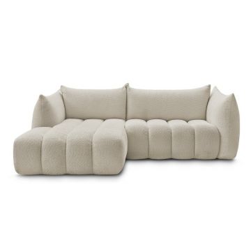 Colțar bej cu tapițerie din țesătură bouclé (cu colț pe partea stângă/cu șezlong) Azra – Bobochic Paris