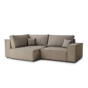 Colțar bej extensibil/cu spațiu de depozitare cu tapițerie din catifea reiată (cu colț pe partea stângă/în formă de ”L”) Tonga – Maison de Rêve