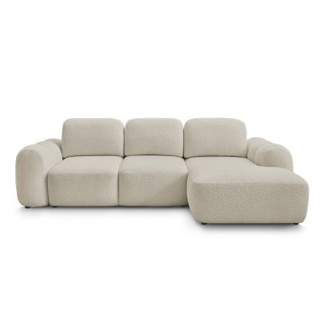 Colțar bej extensibil/cu spațiu de depozitare cu tapițerie din țesătură bouclé (cu colț pe partea dreaptă/cu șezlong) Montaigne – Bobochic Paris