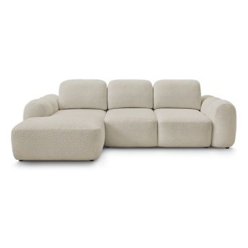 Colțar bej extensibil/cu spațiu de depozitare cu tapițerie din țesătură bouclé (cu colț pe partea stângă/cu șezlong) Montaigne – Bobochic Paris