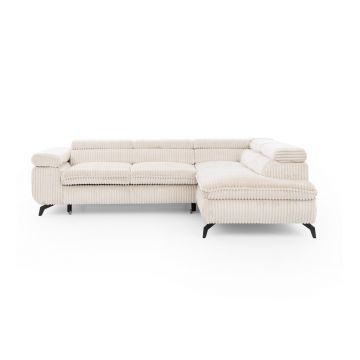 Colțar crem cu tapițerie din catifea reiată (cu colț pe partea dreaptă/în formă de ”L”) Marbeya – Ropez