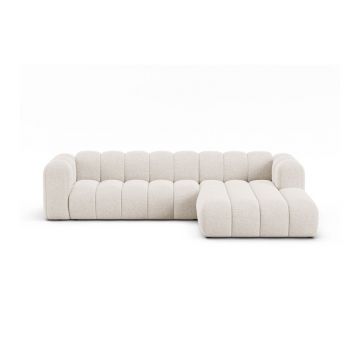 Colțar crem cu tapițerie din chenille (cu colț pe partea dreaptă/cu șezlong) Lupine – Micadoni