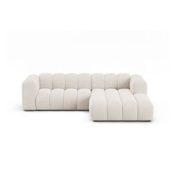 Colțar crem cu tapițerie din chenille (cu colț pe partea dreaptă/cu șezlong) Lupine – Micadoni