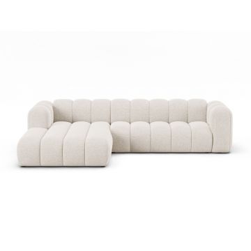 Colțar crem cu tapițerie din chenille (cu colț pe partea stângă/cu șezlong) Lupine – Micadoni