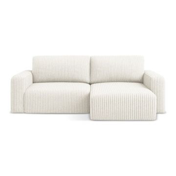 Colțar crem extensibil/cu spațiu de depozitare cu tapițerie din catifea reiată (cu colț pe partea dreaptă/cu șezlong) Kona – Makamii