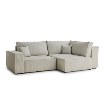 Colțar crem extensibil/cu spațiu de depozitare cu tapițerie din catifea reiată (cu colț pe partea dreaptă/în formă de ”L”) Tonga – Maison de Rêve