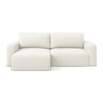 Colțar crem extensibil/cu spațiu de depozitare cu tapițerie din catifea reiată (cu colț pe partea stângă/cu șezlong) Kona – Makamii