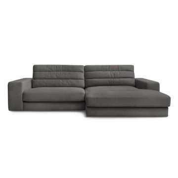 Colțar gri antracit cu tapițerie din catifea (cu colț pe partea dreaptă/cu șezlong) Sierra – Bobochic Paris