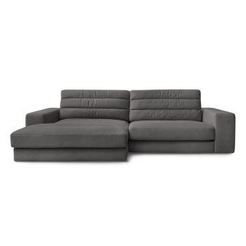 Colțar gri antracit cu tapițerie din catifea (cu colț pe partea stângă/cu șezlong) Sierra – Bobochic Paris