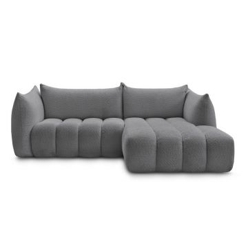 Colțar gri cu tapițerie din țesătură bouclé (cu colț pe partea dreaptă/cu șezlong) Azra – Bobochic Paris