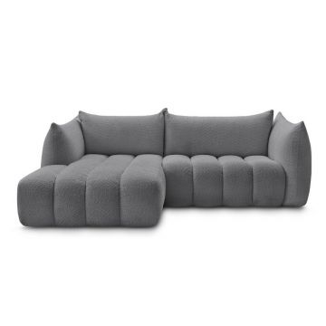 Colțar gri cu tapițerie din țesătură bouclé (cu colț pe partea stângă/cu șezlong) Azra – Bobochic Paris