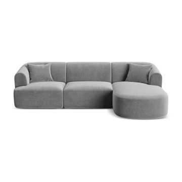 Colțar gri deschis cu tapițerie din catifea (cu colț pe partea dreaptă/cu șezlong) Campi – Cosmopolitan Design