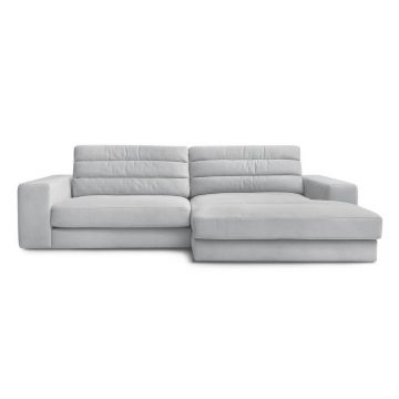 Colțar gri deschis cu tapițerie din catifea (cu colț pe partea dreaptă/cu șezlong) Sierra – Bobochic Paris