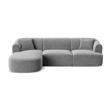 Colțar gri deschis cu tapițerie din catifea (cu colț pe partea stângă/cu șezlong) Campi – Cosmopolitan Design