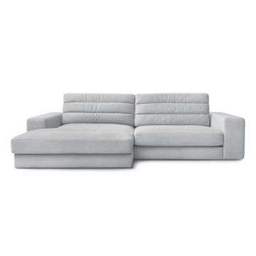 Colțar gri deschis cu tapițerie din catifea (cu colț pe partea stângă/cu șezlong) Sierra – Bobochic Paris