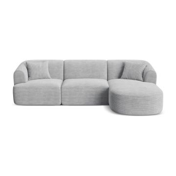 Colțar gri deschis cu tapițerie din catifea reiată (cu colț pe partea dreaptă/cu șezlong) Campi – Cosmopolitan Design