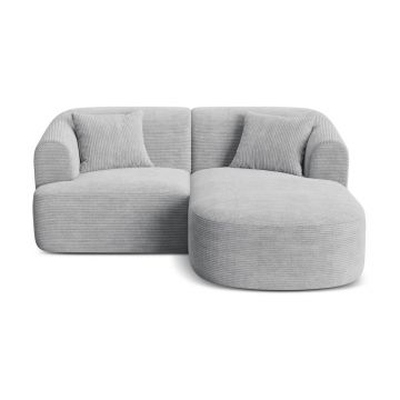 Colțar gri deschis cu tapițerie din catifea reiată (cu colț pe partea dreaptă/cu șezlong) Campi – Cosmopolitan Design