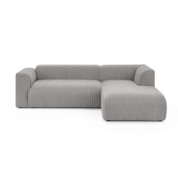 Colțar gri deschis cu tapițerie din catifea reiată (cu colț pe partea dreaptă/cu șezlong) Merid – Ropez