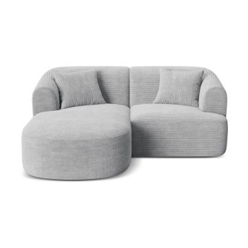 Colțar gri deschis cu tapițerie din catifea reiată (cu colț pe partea stângă/cu șezlong) Campi – Cosmopolitan Design