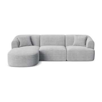 Colțar gri deschis cu tapițerie din catifea reiată (cu colț pe partea stângă/cu șezlong) Campi – Cosmopolitan Design