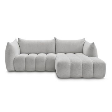 Colțar gri deschis cu tapițerie din țesătură bouclé (cu colț pe partea dreaptă/cu șezlong) Azra – Bobochic Paris