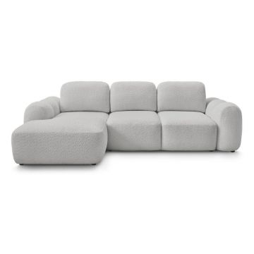 Colțar gri deschis extensibil/cu spațiu de depozitare cu tapițerie din țesătură bouclé (cu colț pe partea stângă/cu șezlong) Montaigne – Bobochic Paris