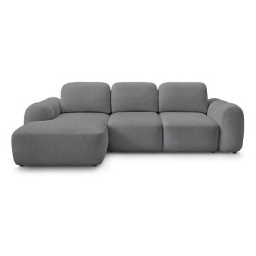 Colțar gri extensibil/cu spațiu de depozitare cu tapițerie din țesătură bouclé (cu colț pe partea stângă/cu șezlong) Montaigne – Bobochic Paris