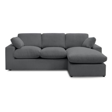 Colțar gri închis cu tapițerie din catifea reiată Belair – Bobochic Paris