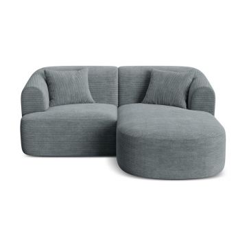 Colțar gri închis cu tapițerie din catifea reiată (cu colț pe partea dreaptă/cu șezlong) Campi – Cosmopolitan Design