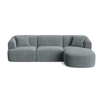 Colțar gri închis cu tapițerie din catifea reiată (cu colț pe partea dreaptă/cu șezlong) Campi – Cosmopolitan Design