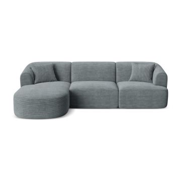 Colțar gri închis cu tapițerie din catifea reiată (cu colț pe partea stângă/cu șezlong) Campi – Cosmopolitan Design