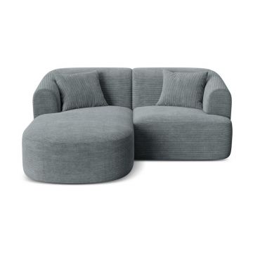 Colțar gri închis cu tapițerie din catifea reiată (cu colț pe partea stângă/cu șezlong) Campi – Cosmopolitan Design