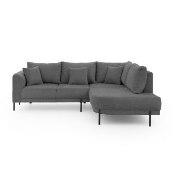 Colțar gri închis cu tapițerie din chenille (cu colț pe partea dreaptă/în formă de ”L”) Mauris – Ropez