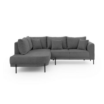 Colțar gri închis cu tapițerie din chenille (cu colț pe partea stângă/în formă de ”L”) Mauris – Ropez