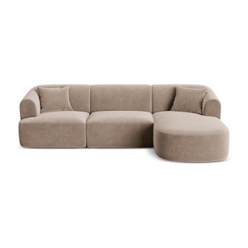 Colțar maro deschis cu tapițerie din catifea (cu colț pe partea dreaptă/cu șezlong) Campi – Cosmopolitan Design