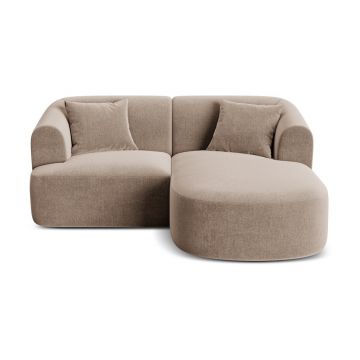 Colțar maro deschis cu tapițerie din catifea (cu colț pe partea dreaptă/cu șezlong) Campi – Cosmopolitan Design