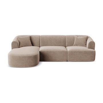 Colțar maro deschis cu tapițerie din catifea (cu colț pe partea stângă/cu șezlong) Campi – Cosmopolitan Design