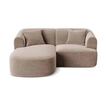 Colțar maro deschis cu tapițerie din catifea (cu colț pe partea stângă/cu șezlong) Campi – Cosmopolitan Design