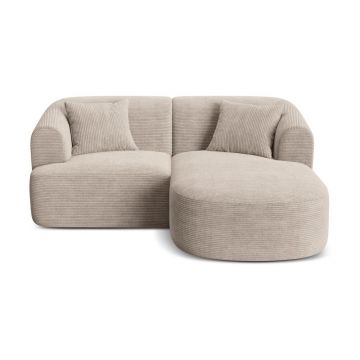 Colțar maro deschis cu tapițerie din catifea reiată (cu colț pe partea dreaptă/cu șezlong) Campi – Cosmopolitan Design