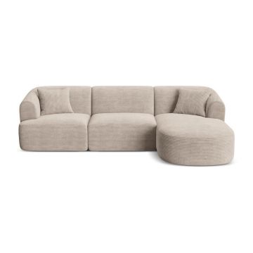 Colțar maro deschis cu tapițerie din catifea reiată (cu colț pe partea dreaptă/cu șezlong) Campi – Cosmopolitan Design