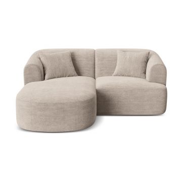 Colțar maro deschis cu tapițerie din catifea reiată (cu colț pe partea stângă/cu șezlong) Campi – Cosmopolitan Design