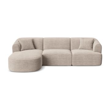 Colțar maro deschis cu tapițerie din catifea reiată (cu colț pe partea stângă/cu șezlong) Campi – Cosmopolitan Design