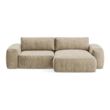 Colțar maro deschis extensibil cu tapițerie din chenille (cu colț pe partea dreaptă/cu șezlong) Kuki – Makamii