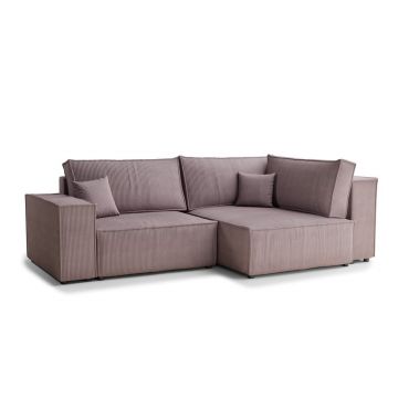 Colțar mov extensibil/cu spațiu de depozitare cu tapițerie din catifea reiată (cu colț pe partea dreaptă/în formă de ”L”) Tonga – Maison de Rêve