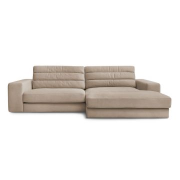 Colțar taupe cu tapițerie din catifea (cu colț pe partea dreaptă/cu șezlong) Sierra – Bobochic Paris