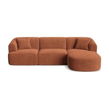 Colțar teracotă cu tapițerie din catifea reiată (cu colț pe partea dreaptă/cu șezlong) Campi – Cosmopolitan Design