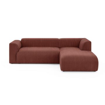 Colțar teracotă cu tapițerie din catifea reiată (cu colț pe partea dreaptă/cu șezlong) Merid – Ropez