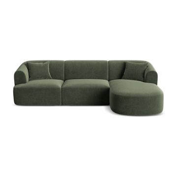 Colțar verde cu tapițerie din catifea (cu colț pe partea dreaptă/cu șezlong) Campi – Cosmopolitan Design