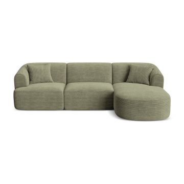 Colțar verde cu tapițerie din catifea reiată (cu colț pe partea dreaptă/cu șezlong) Campi – Cosmopolitan Design